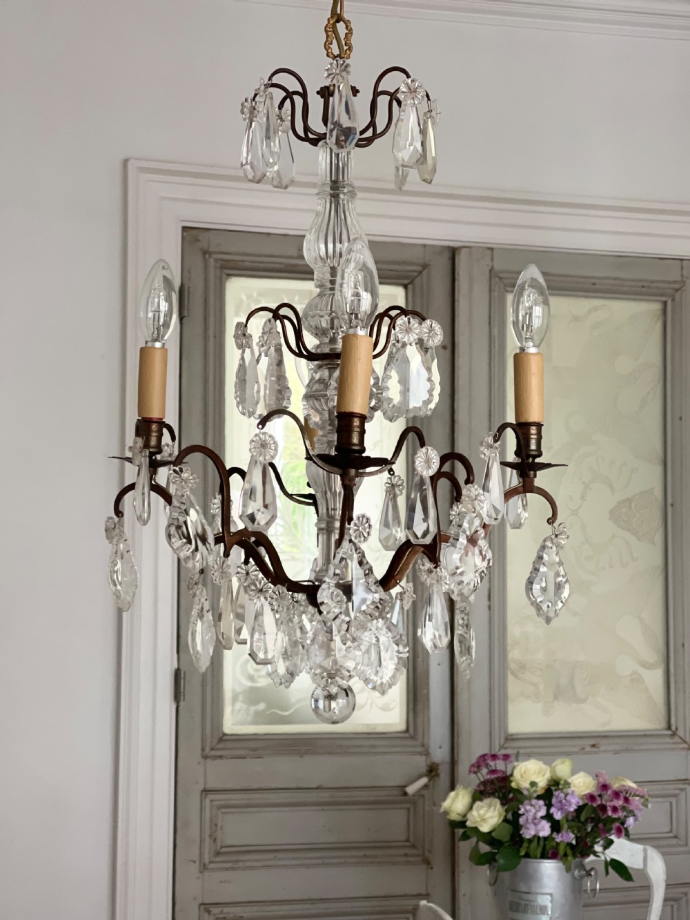 Antique French crystal 4 arm chandelier View XII