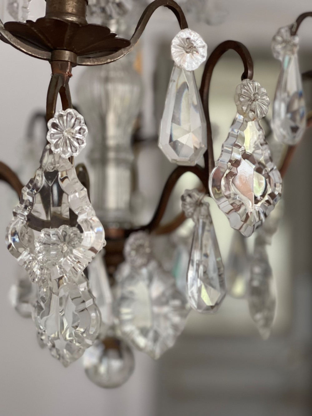 Antique French crystal 4 arm chandelier View XIV