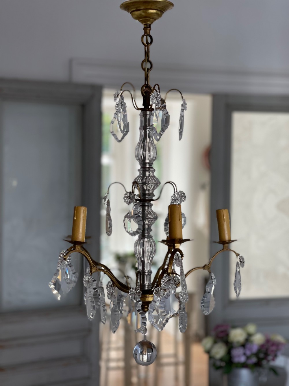 Antique French crystal chandelier - rewired View IX