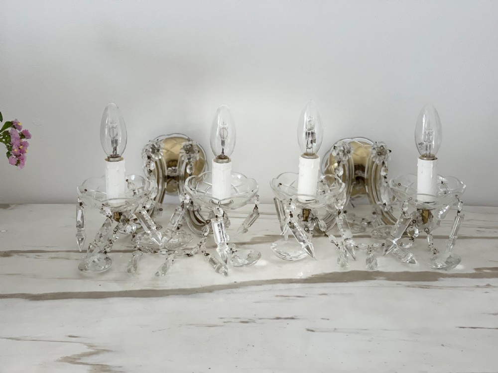 Pair of antique French crystal wall lights