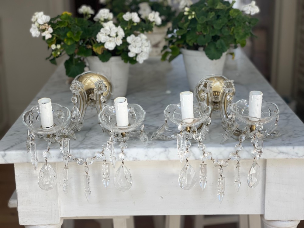 Pair of antique French crystal wall lights View II