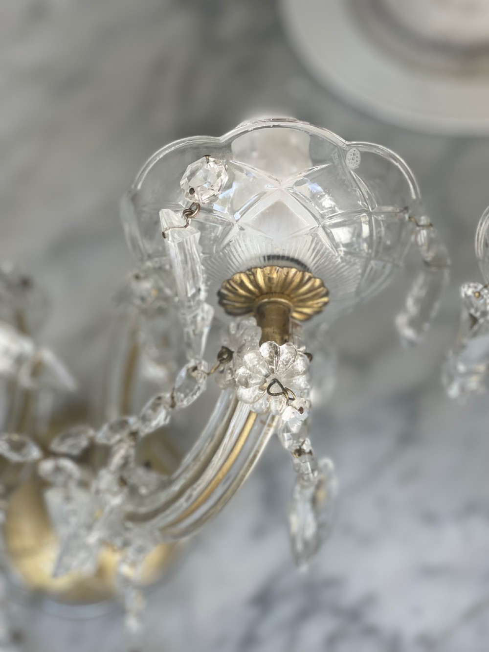 Pair of antique French crystal wall lights View III