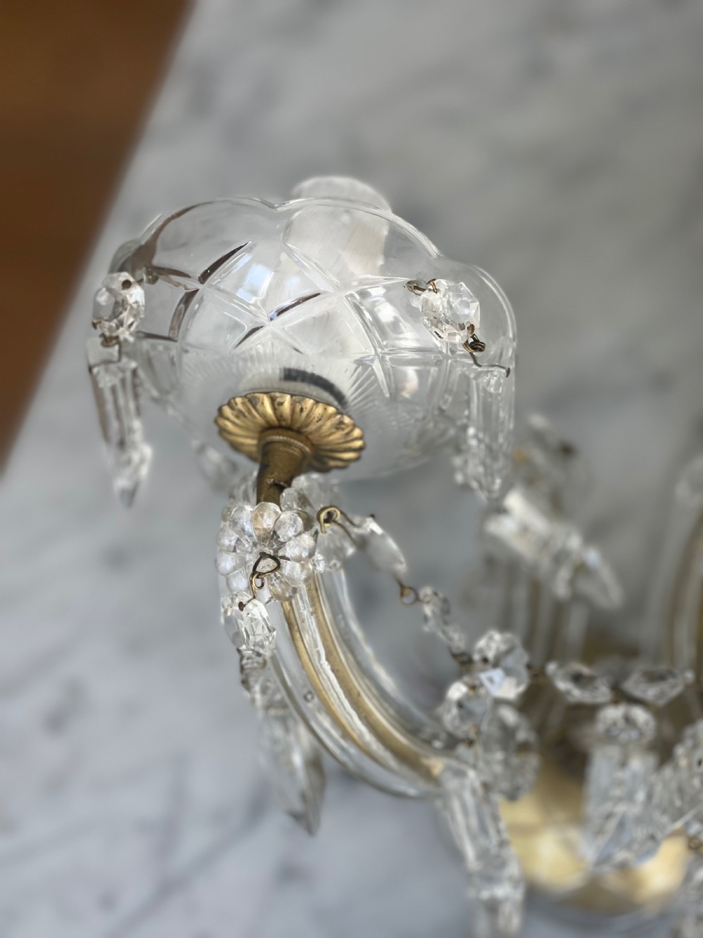 Pair of antique French crystal wall lights View V