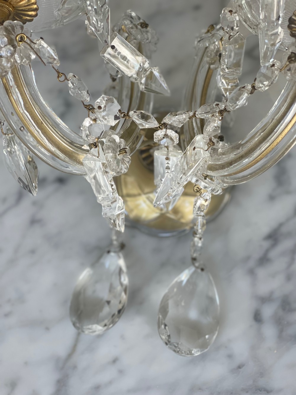 Pair of antique French crystal wall lights View VI