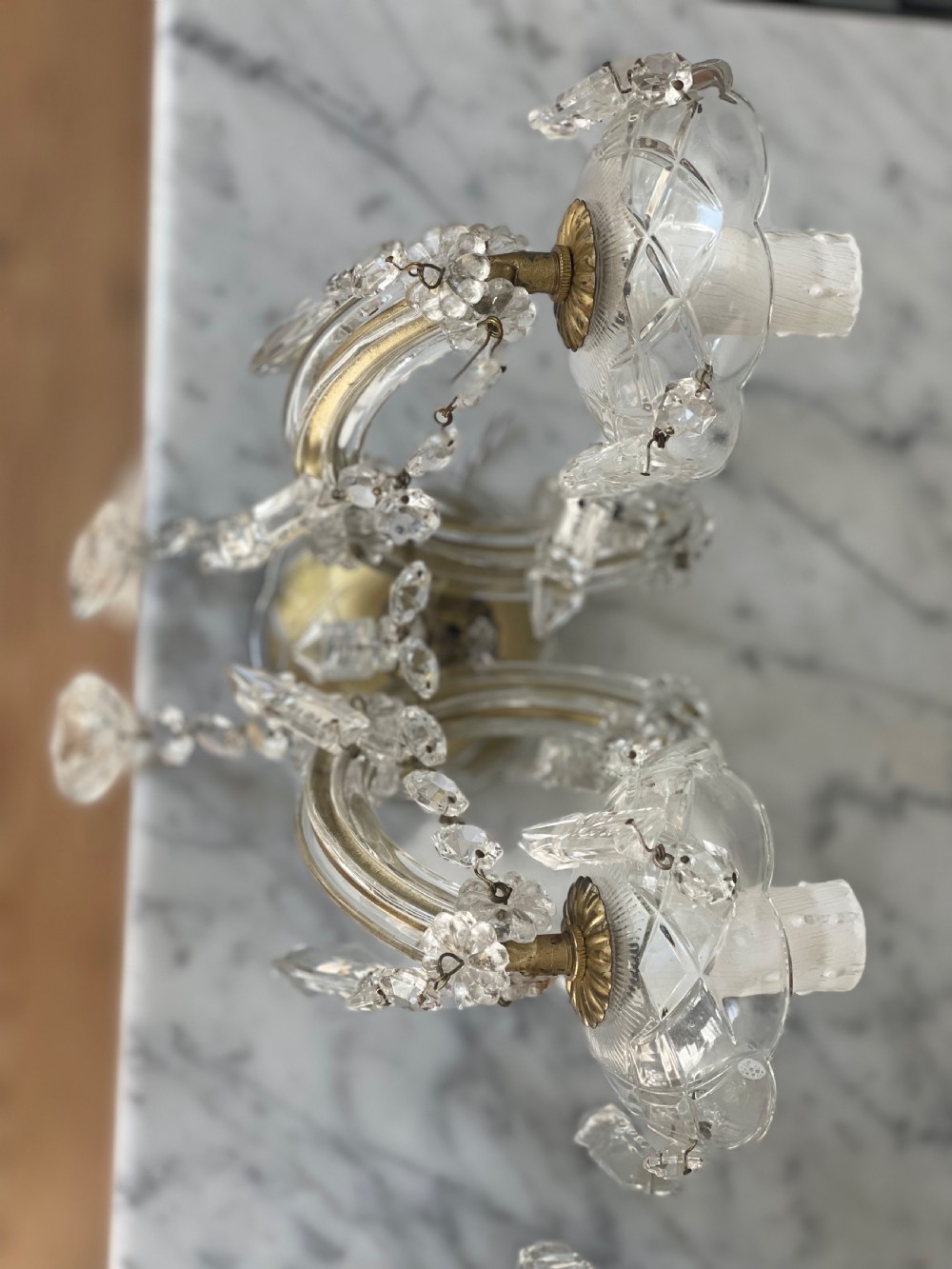 Pair of antique French crystal wall lights View X