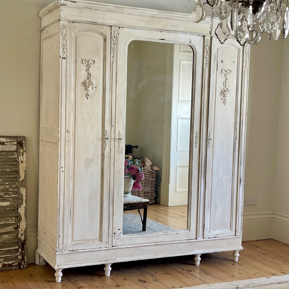 Antique French painted triple armoire 