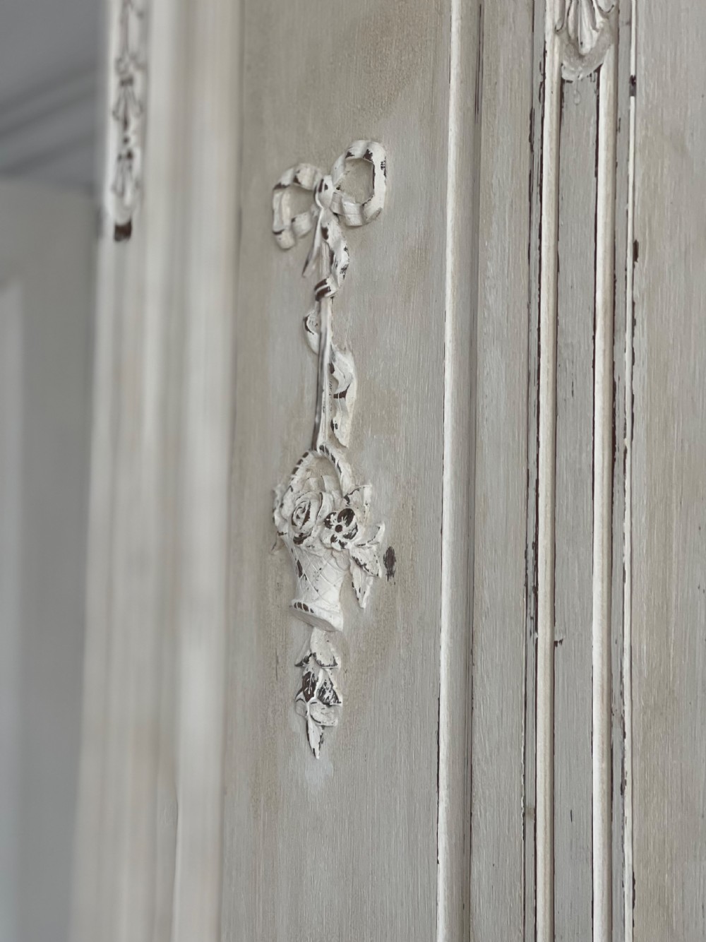 Antique French painted triple armoire  View V