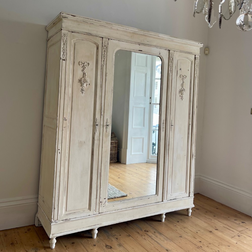 Antique French painted triple armoire  View X