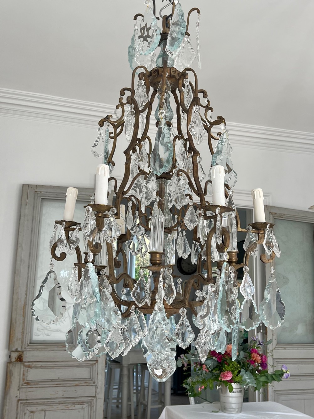 Antique French cage chandelier  View V