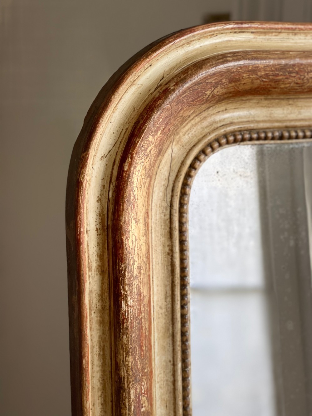 Large antique French gilt and bare gesso mirror View IV