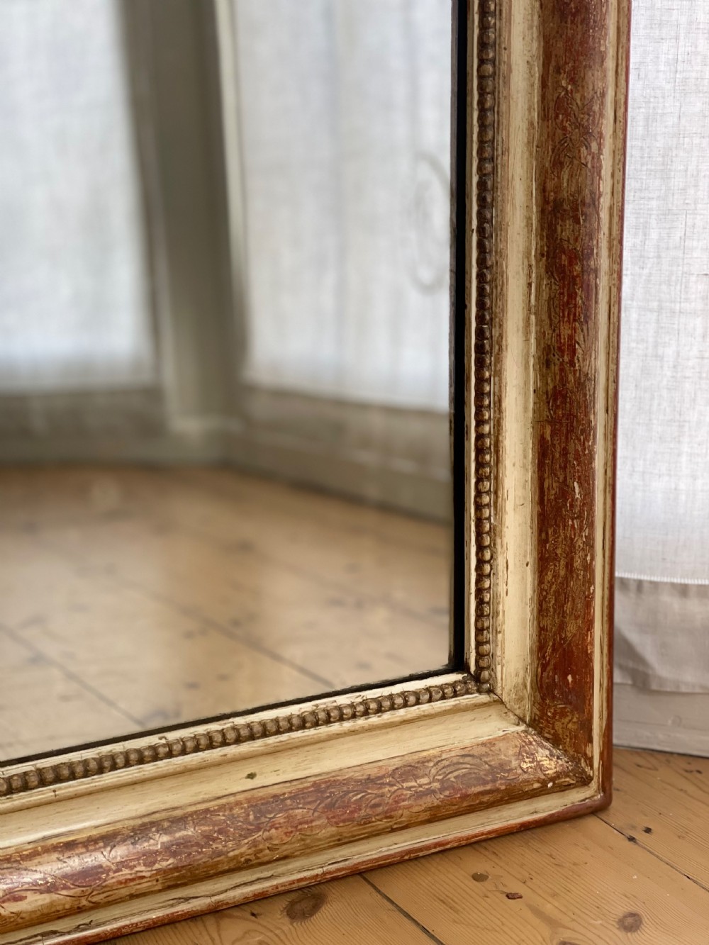 Large antique French gilt and bare gesso mirror View V