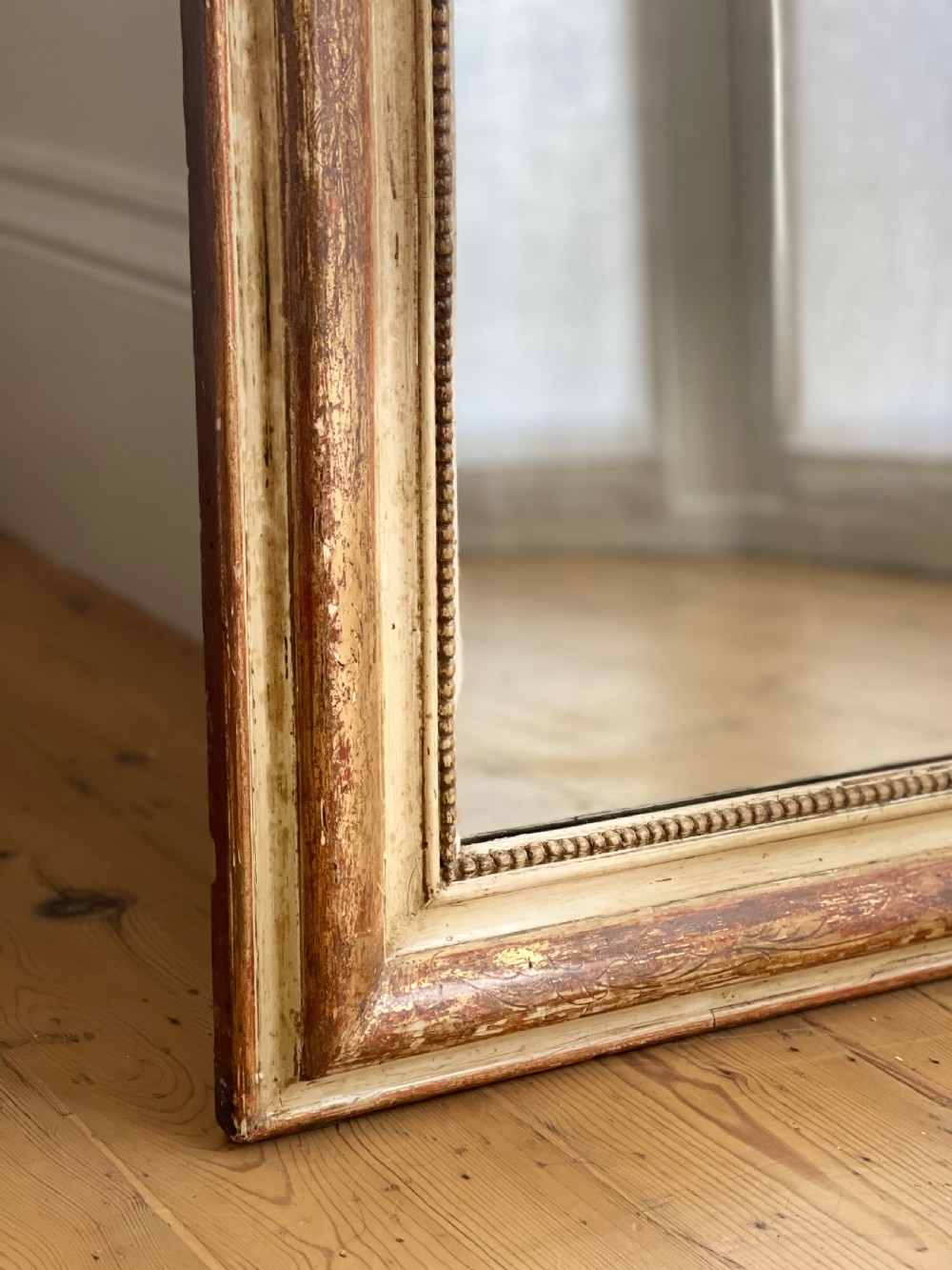 Large antique French gilt and bare gesso mirror View VI