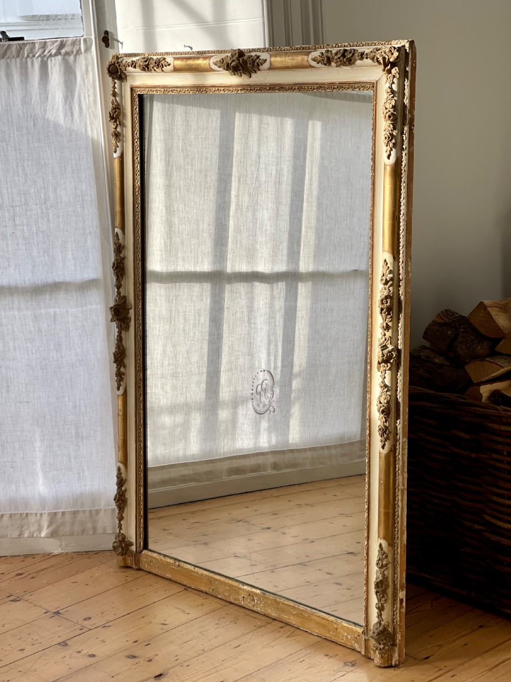 Large antique French gilt on gesso Empire mirror 