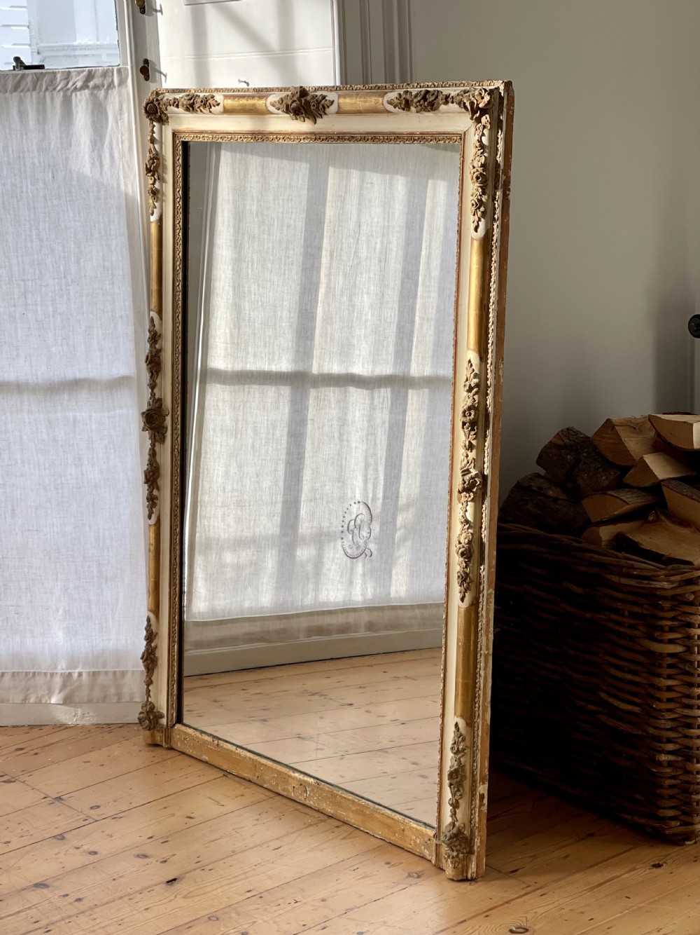 Large antique French gilt on gesso Empire mirror  View II