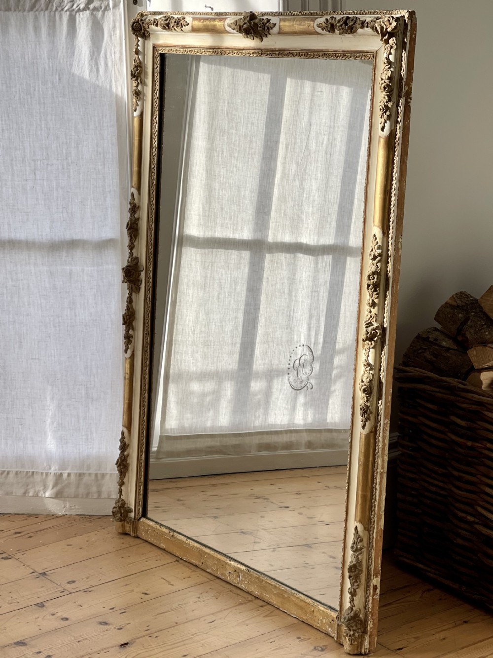 Large antique French gilt on gesso Empire mirror  View III