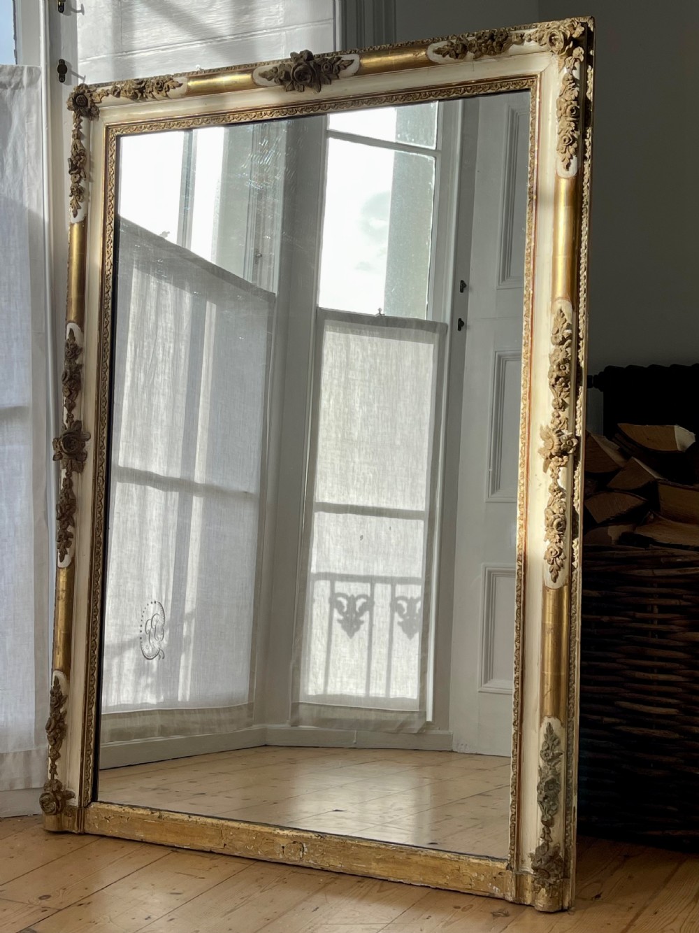Large antique French gilt on gesso Empire mirror  View V