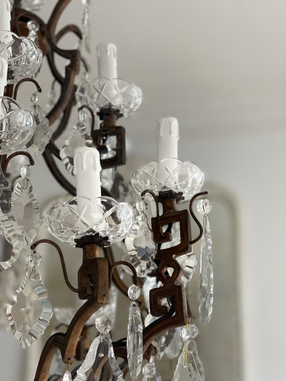 Large antique French cage chandelier View II