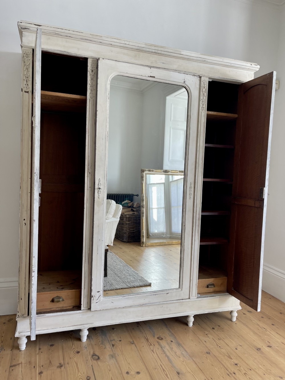 Antique French painted triple armoire  View XII