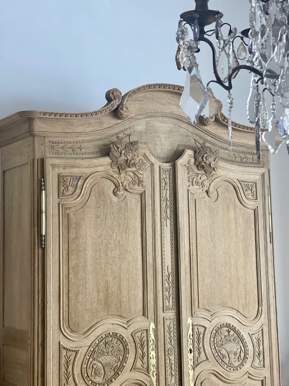 Antique French oak armoire with hanging rail View IX