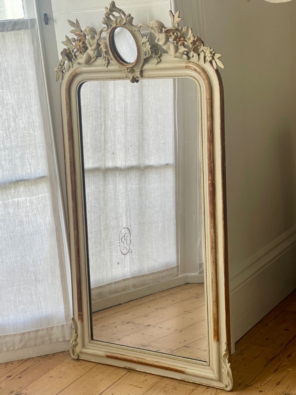 French gilt and bare gesso cherub mirror - mercury glass
 View IV
