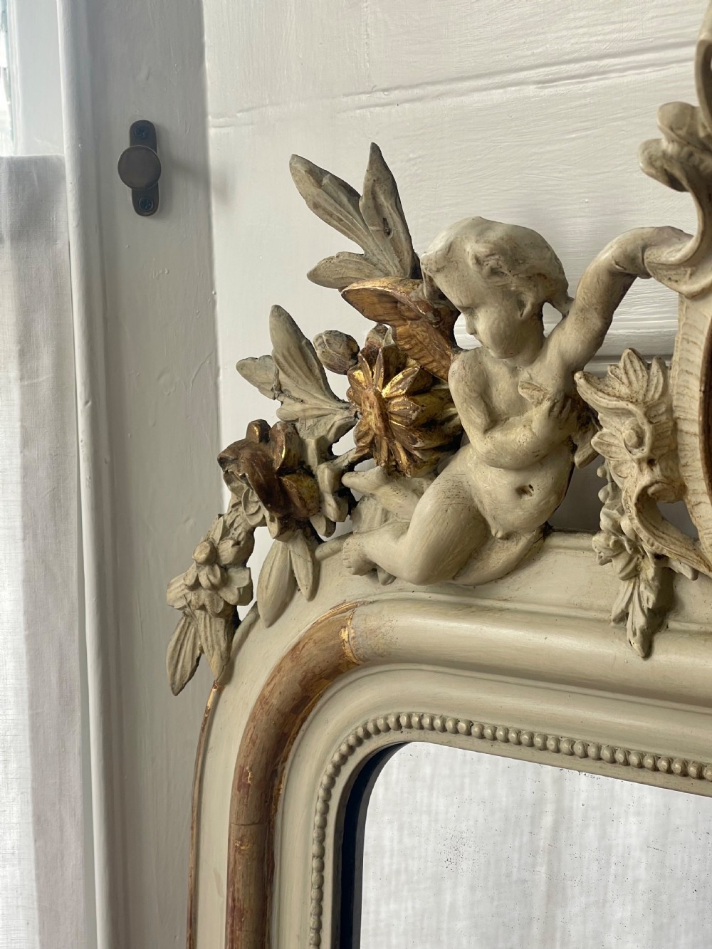 French gilt and bare gesso cherub mirror - mercury glass
 View VI