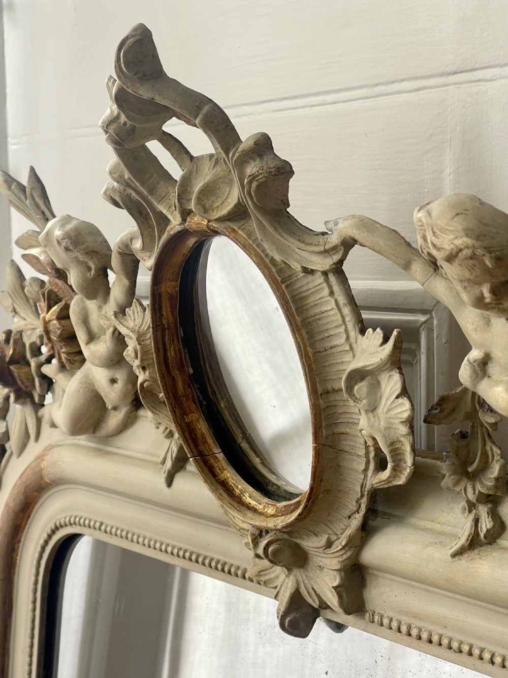 French gilt and bare gesso cherub mirror - mercury glass
 View VII