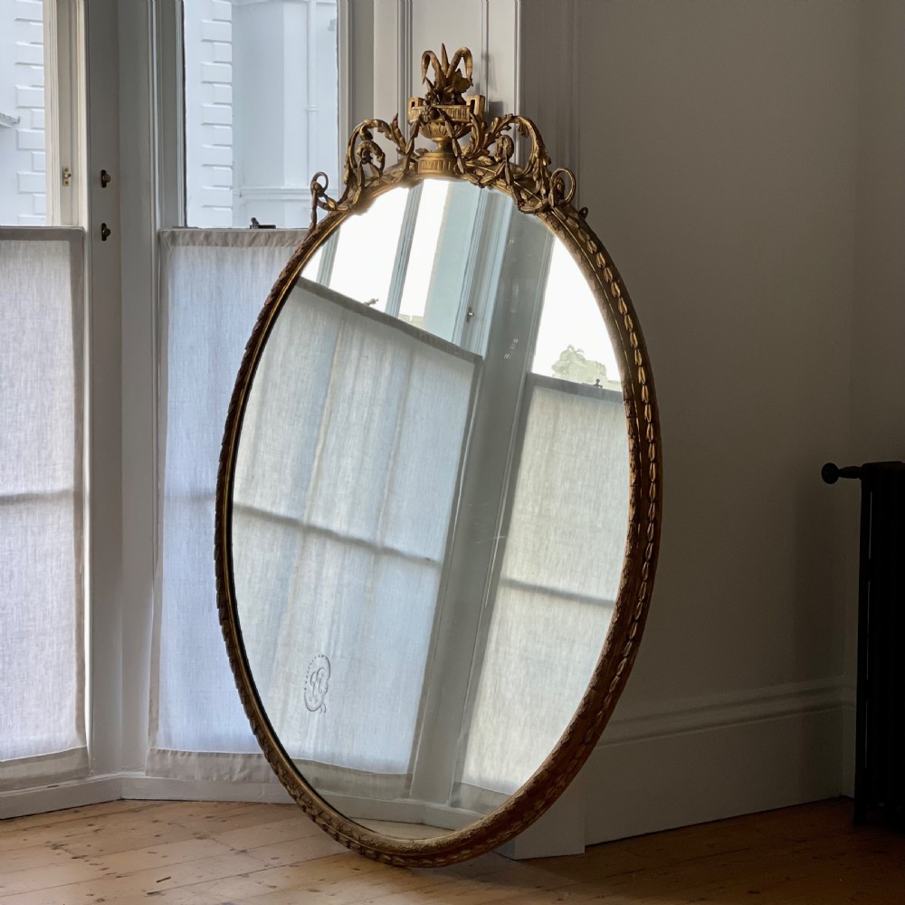 Large antique English  gilt oval mirror  View III