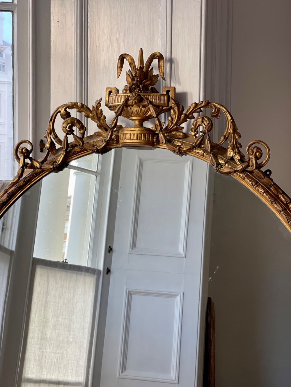 Large antique English  gilt oval mirror  View X