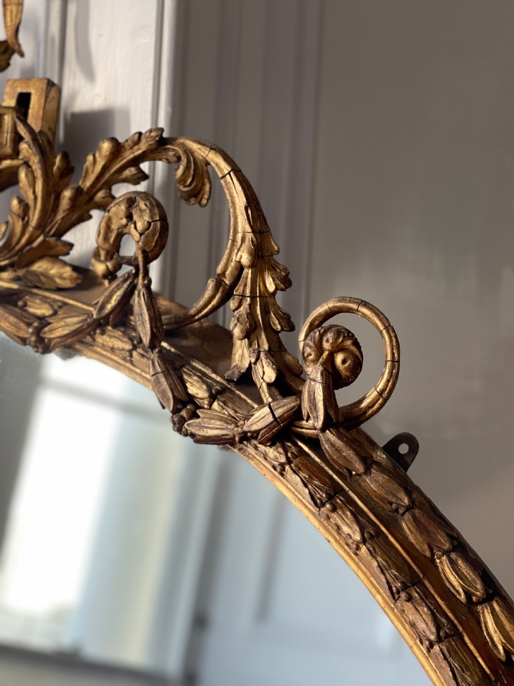 Large antique English  gilt oval mirror  View XII