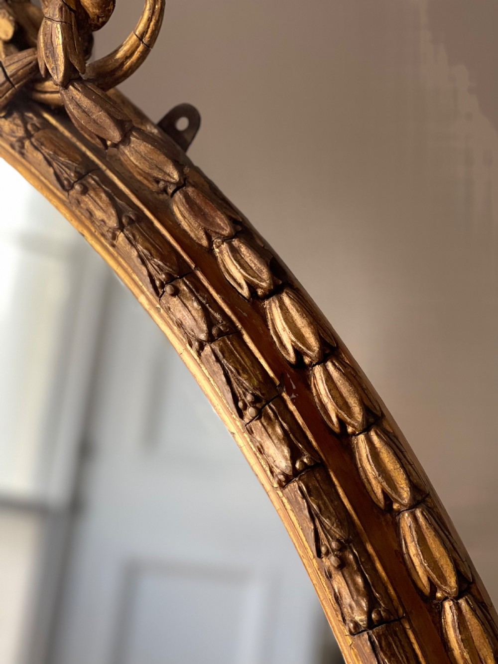 Large antique English  gilt oval mirror  View XIII