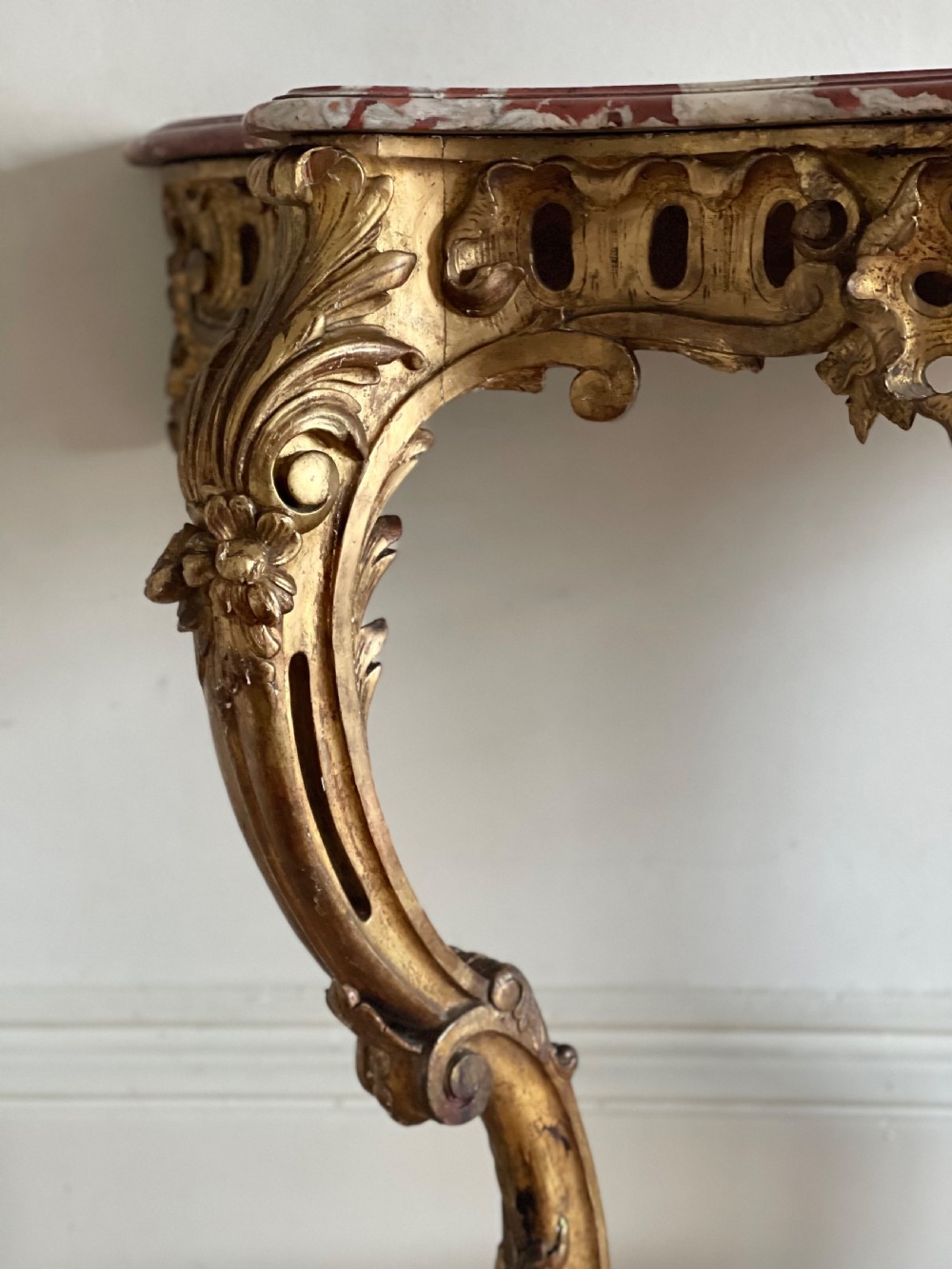 Large antique French gilt wood console  View XII