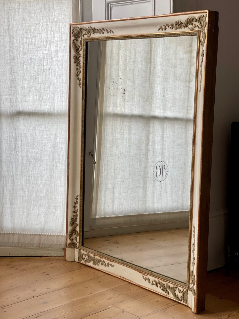 Antique French gilt and bare gesso Empire mirror c1830