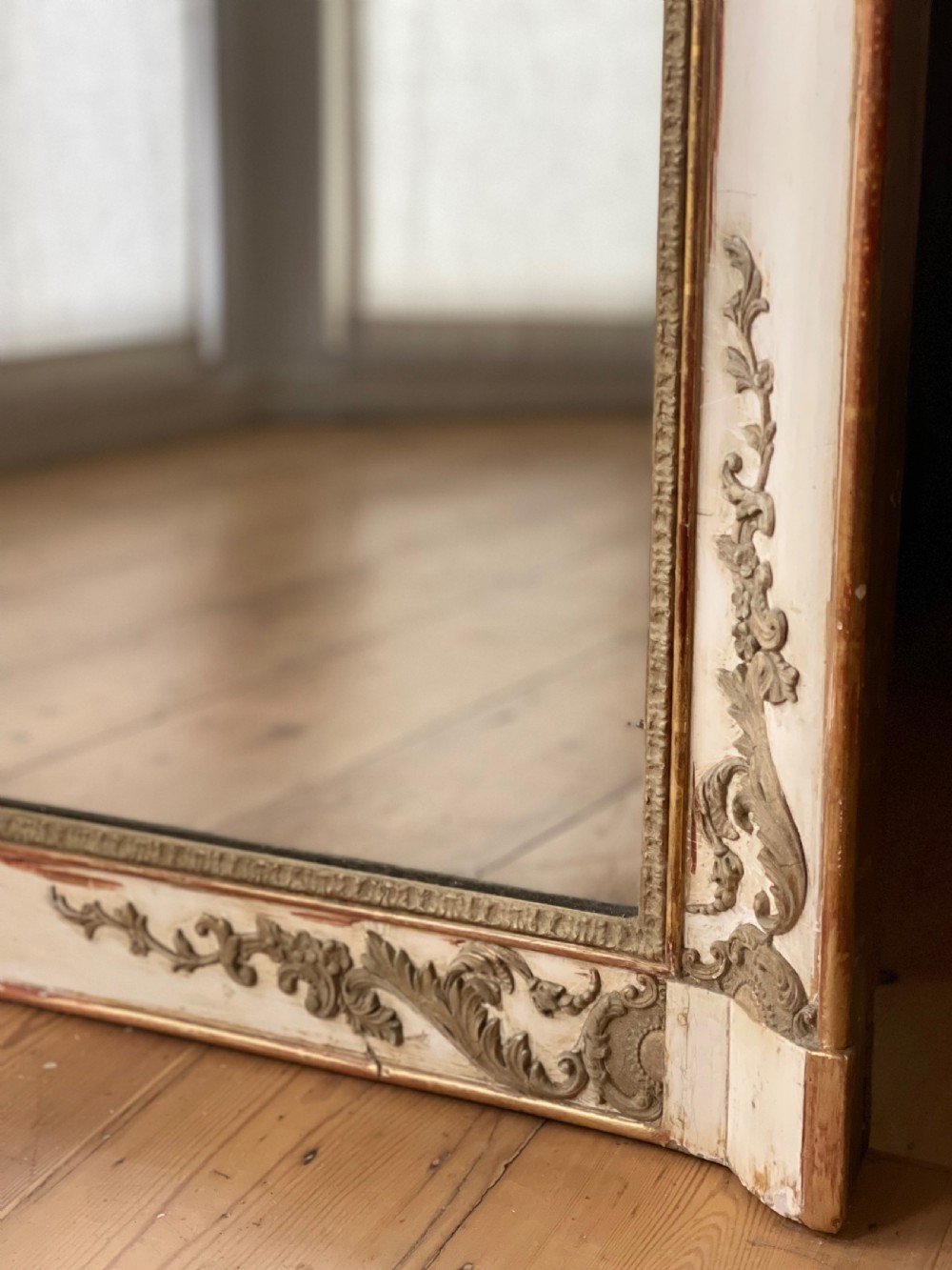 Antique French gilt and bare gesso Empire mirror c1830 View III