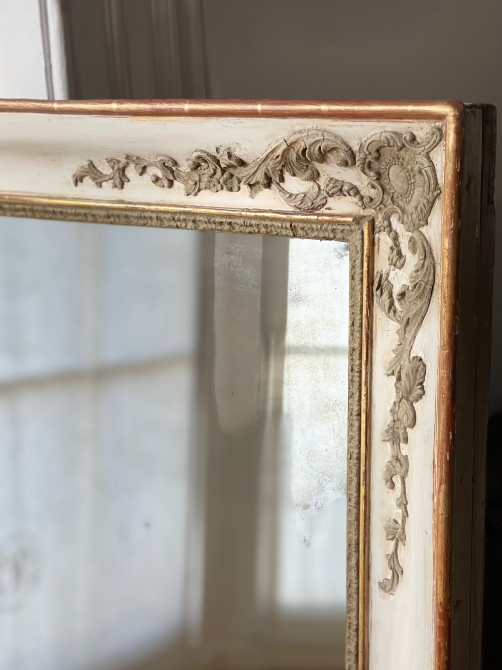 Antique French gilt and bare gesso Empire mirror c1830 View XIII