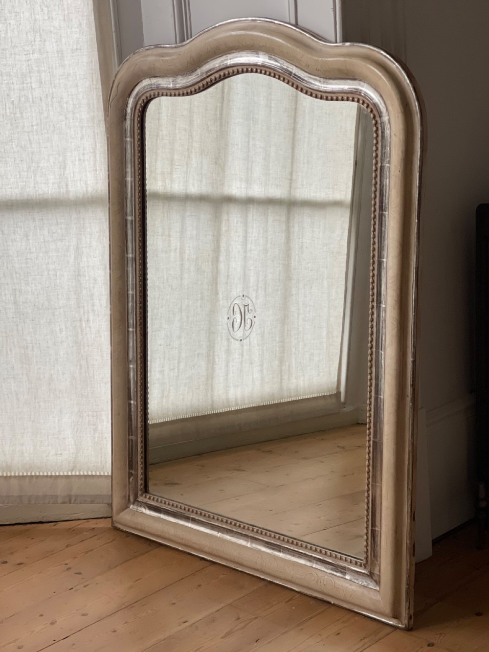 Antique French silver gilt and bare gesso mirror 