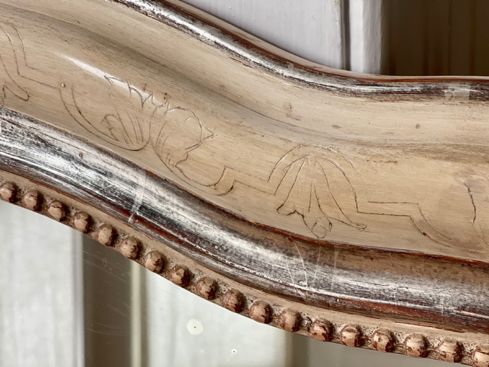 Antique French silver gilt and bare gesso mirror  View II