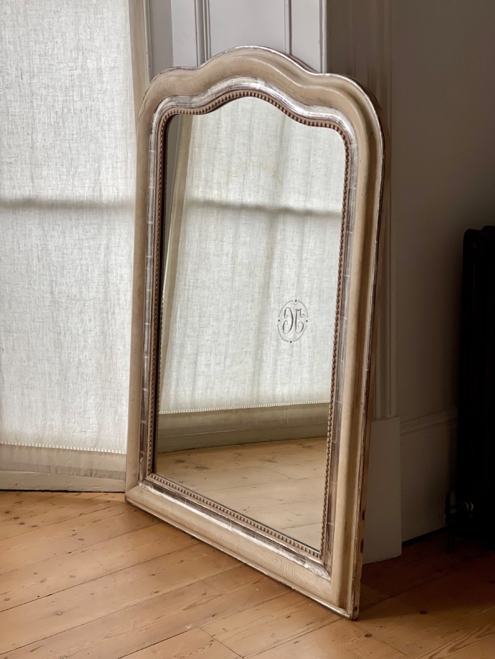 Antique French silver gilt and bare gesso mirror  View III