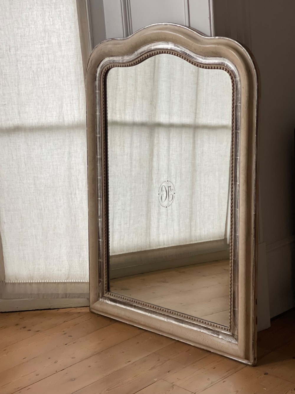 Antique French silver gilt and bare gesso mirror  View X