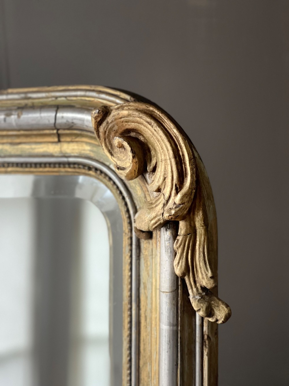 Large antique French gilt and silver gilt mirror  View II