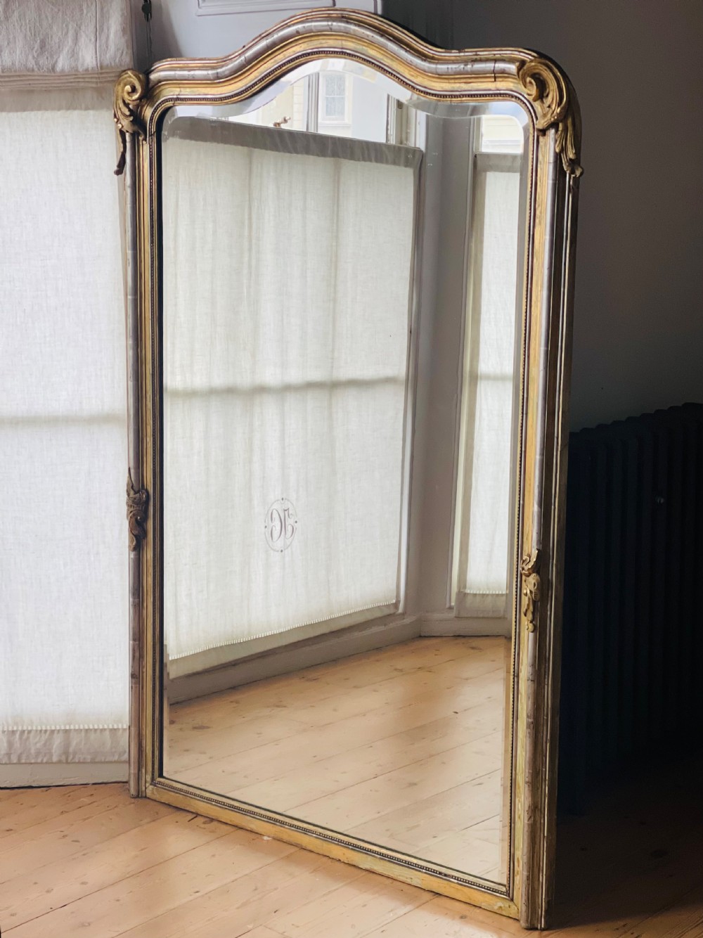 Large antique French gilt and silver gilt mirror  View V