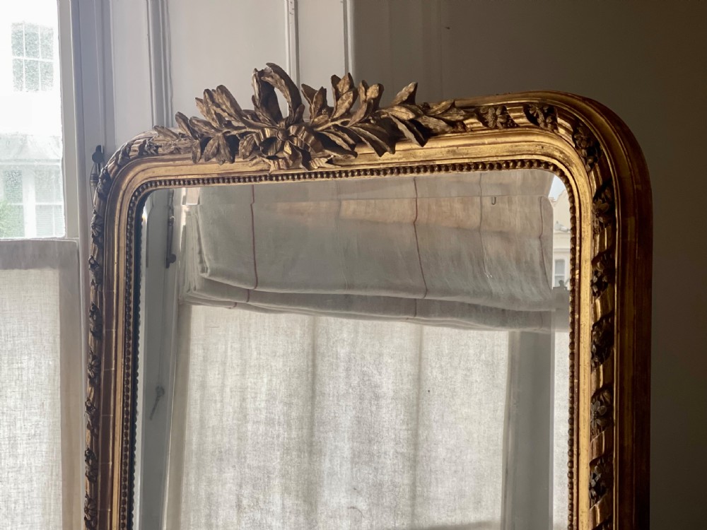 Large antique French gilt leaner mirror - bevelled mercury glass View III