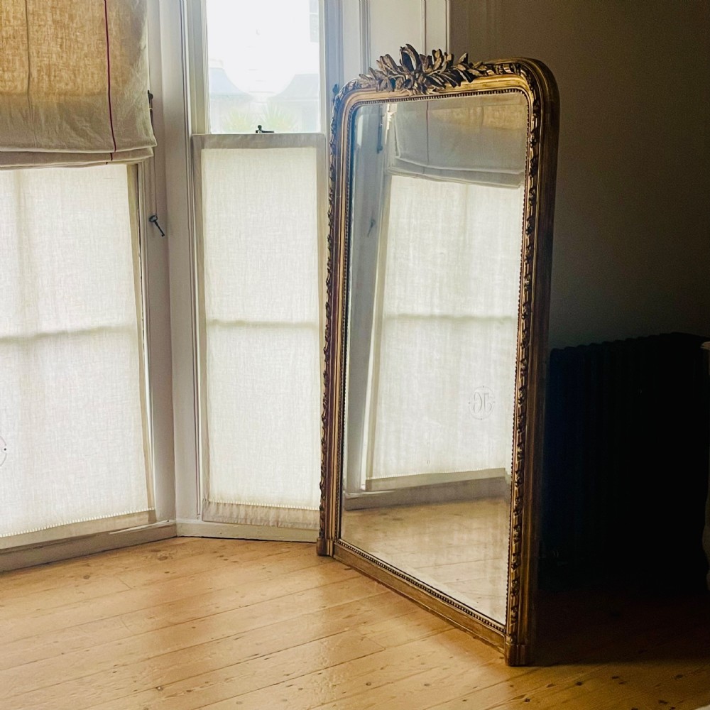 Large antique French gilt leaner mirror - bevelled mercury glass View IX