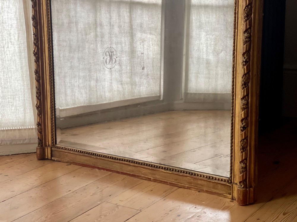 Large antique French gilt leaner mirror - bevelled mercury glass View X