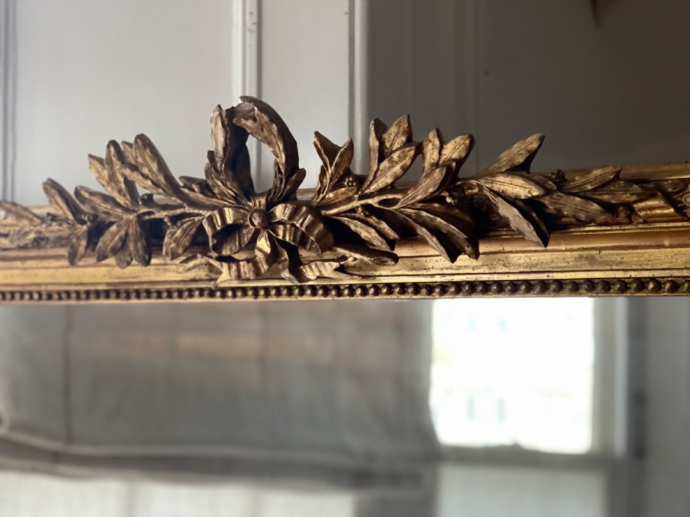 Large antique French gilt leaner mirror - bevelled mercury glass View XI
