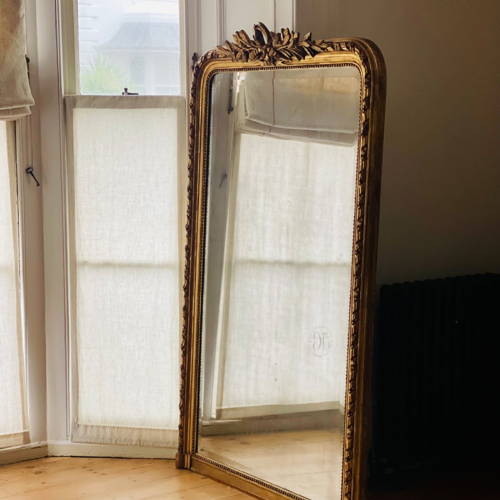 Large antique French gilt leaner mirror - bevelled mercury glass View XVII