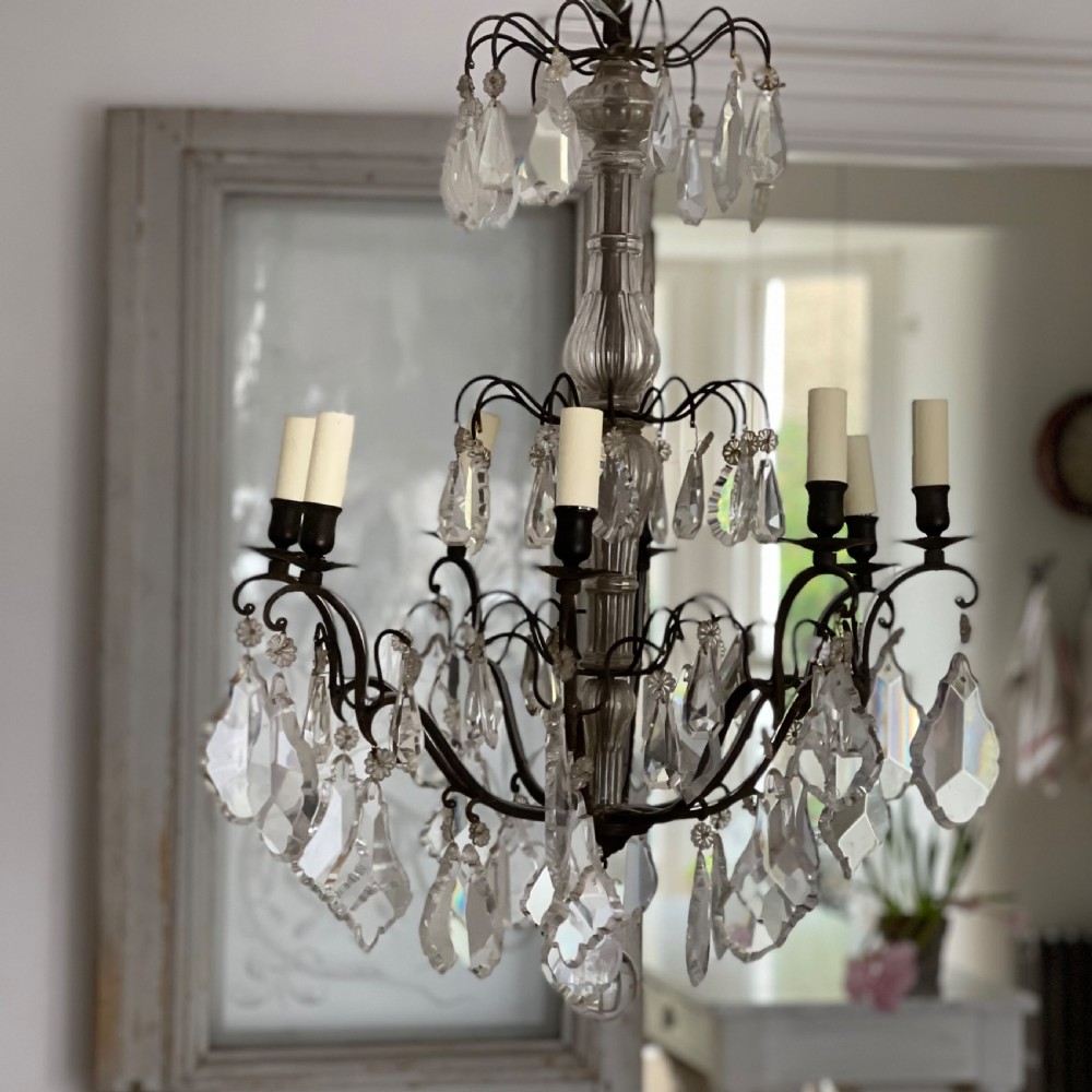 Large antique French crystal chandelier - rewired View XV