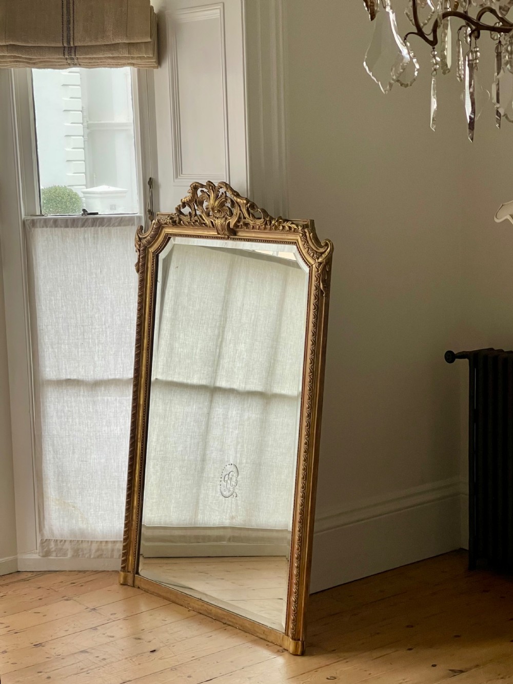 Large antique French gilt mirror - bevelled glass
