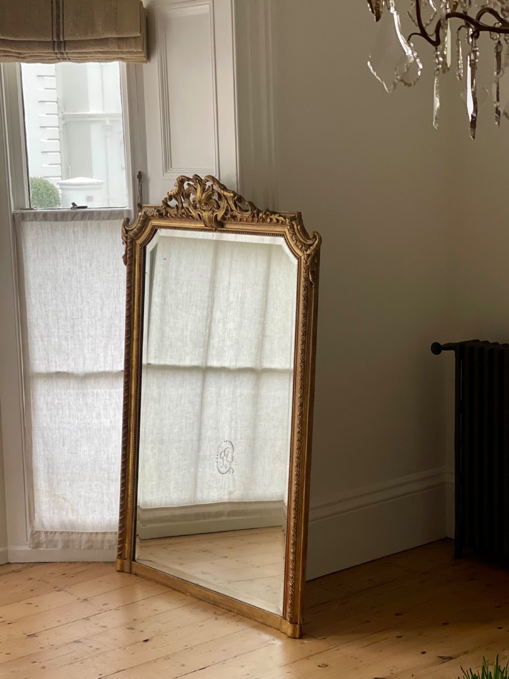 Large antique French gilt mirror - bevelled glass View II