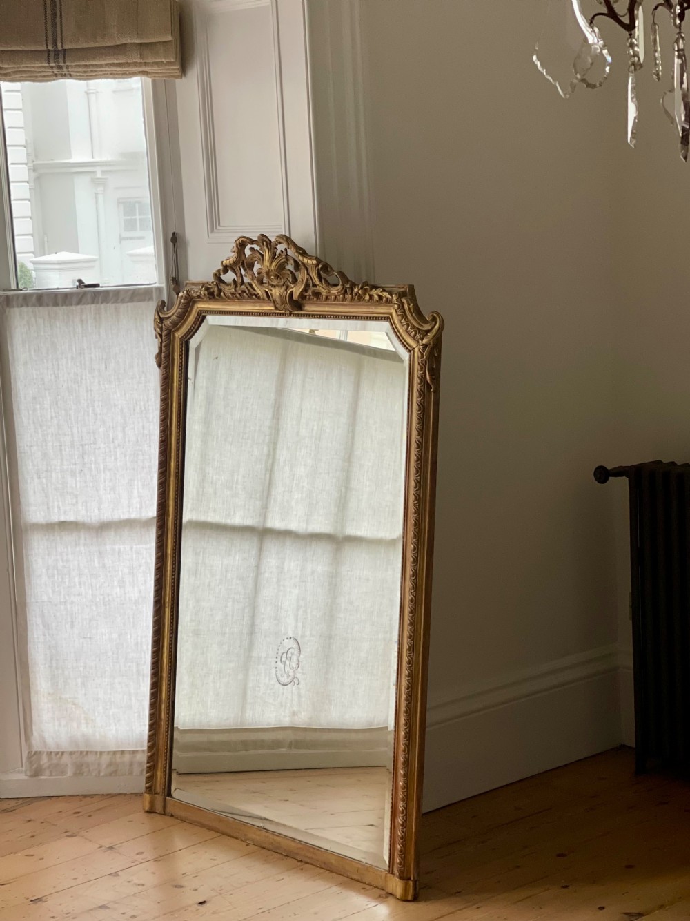 Large antique French gilt mirror - bevelled glass View III