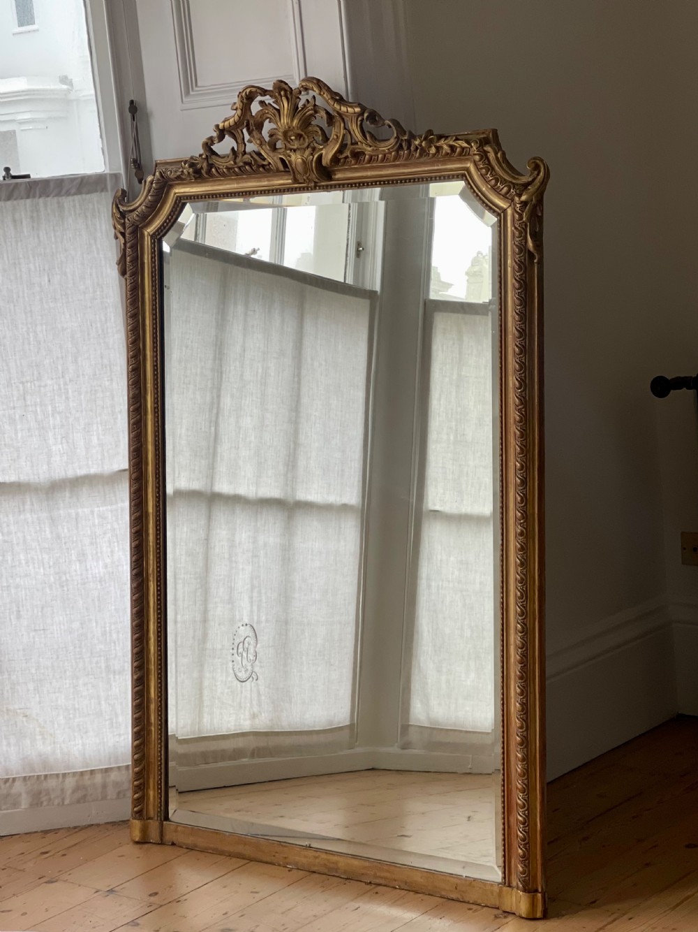 Large antique French gilt mirror - bevelled glass View VII